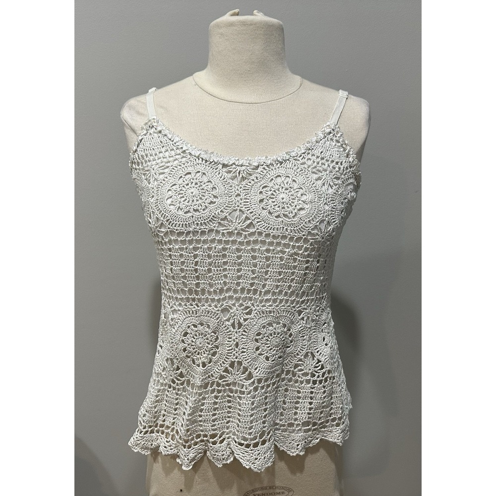 INC International Concepts Y2K Crochet Sequin Camisole ivory Boho Romantic Small